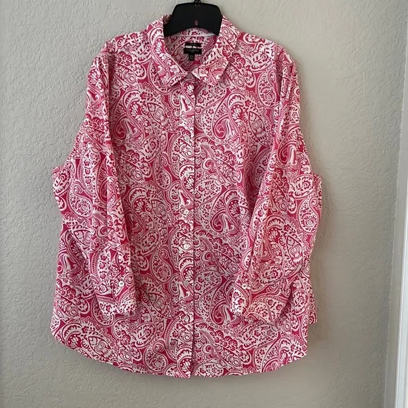 Talbots Paisley Pink/White Women’s ButtonDown Long Sleeve Blouse Sz 20W Like New - Picture 6 of 7